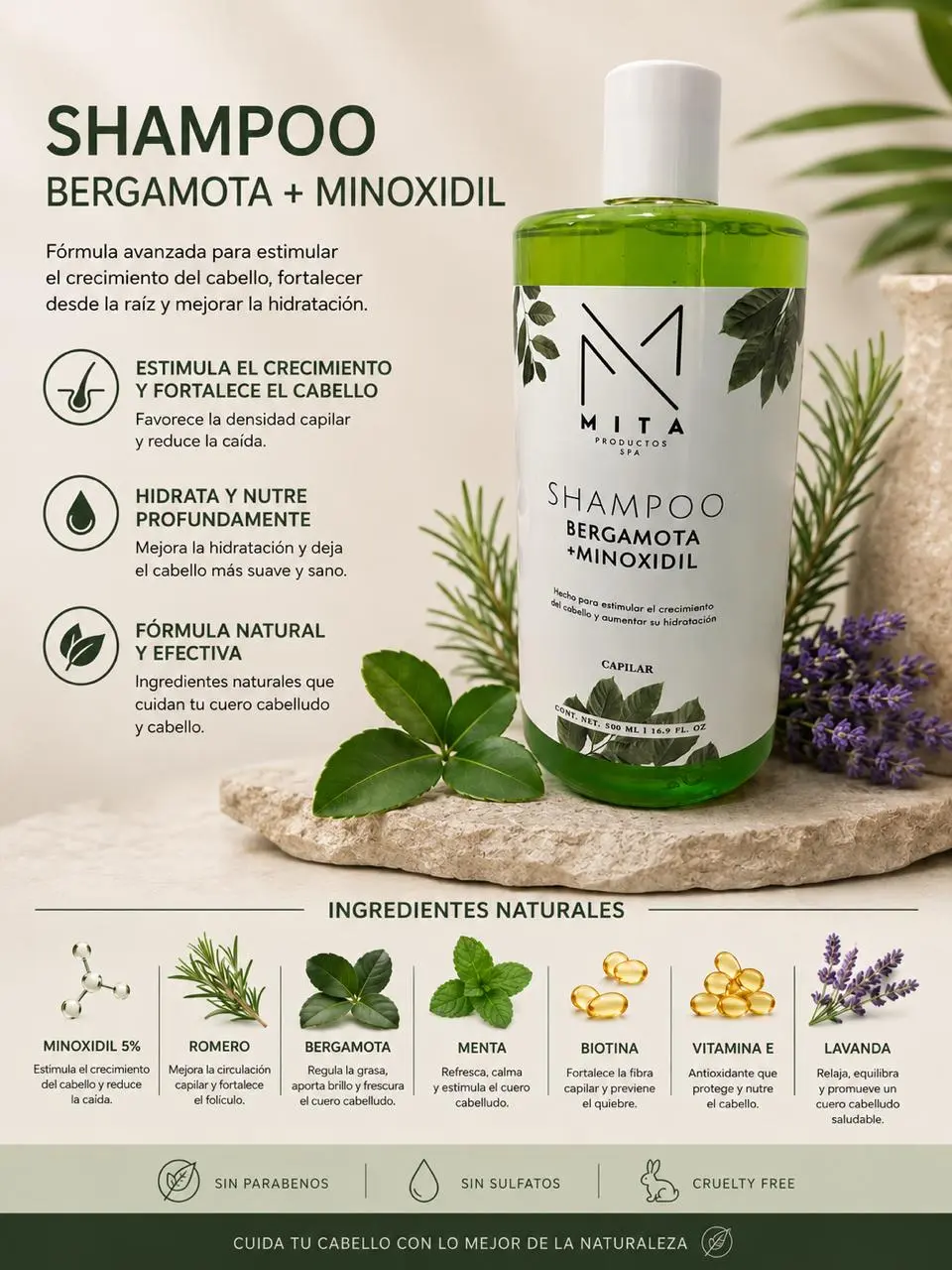 Shampoo De Bergamota + Minoxidil Mita